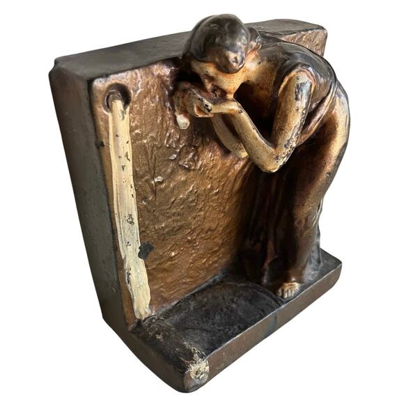 Vtg 5” Bronze Clad Bookend Art Nouveau Woman Fountain Statue Goddess Figurine - Picture 7 of 7